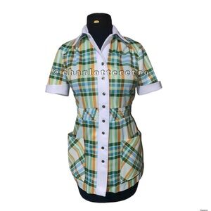 vtg Plaid Cafeteria Lady Smock Uniform